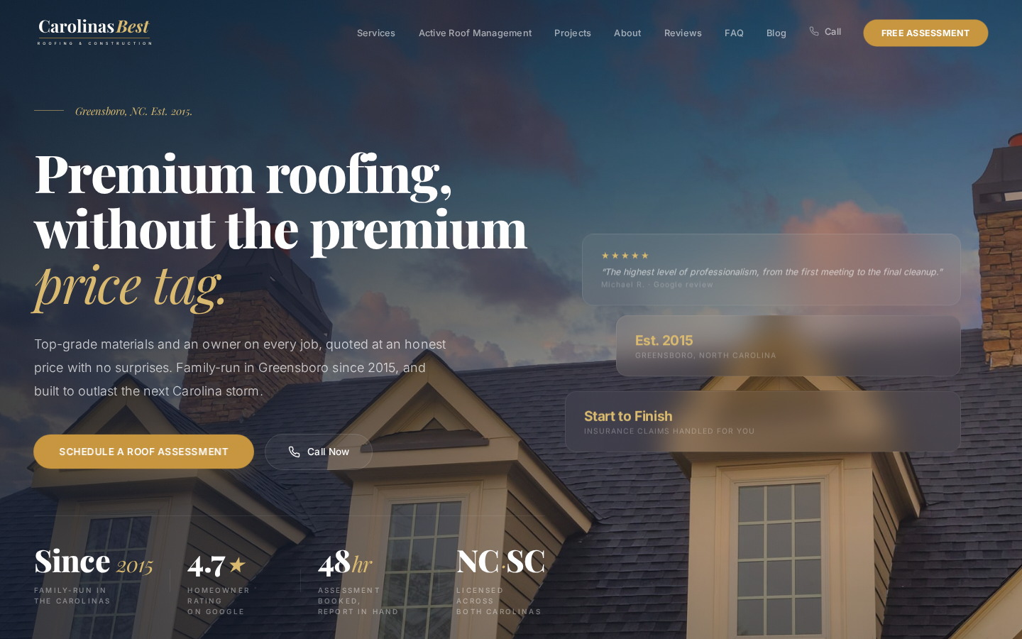 Carolinas Best Roofing website