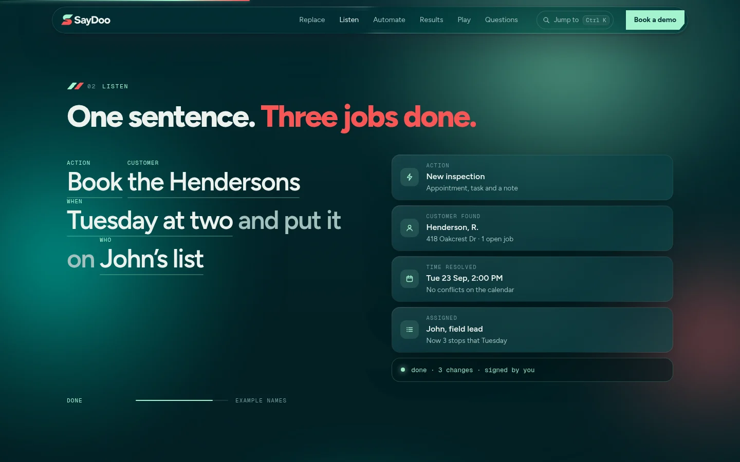 SayDoo turning one sentence into three finished tasks